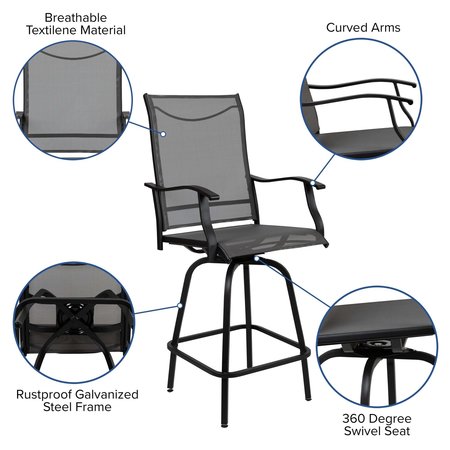 Flash Furniture 2PK Outdoor Stool - 30 inch Patio Bar Stool, Gray 2-ET-SWVLPTO-30-GR-GG